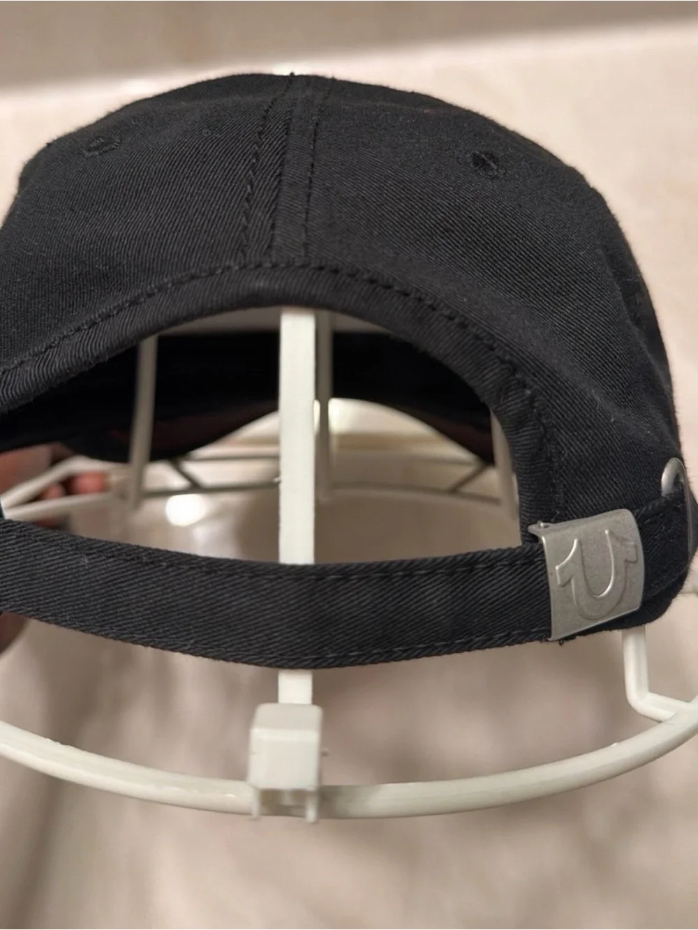 True Religion Black Baseball Cap with Red Stitching and Embroidered Buddha